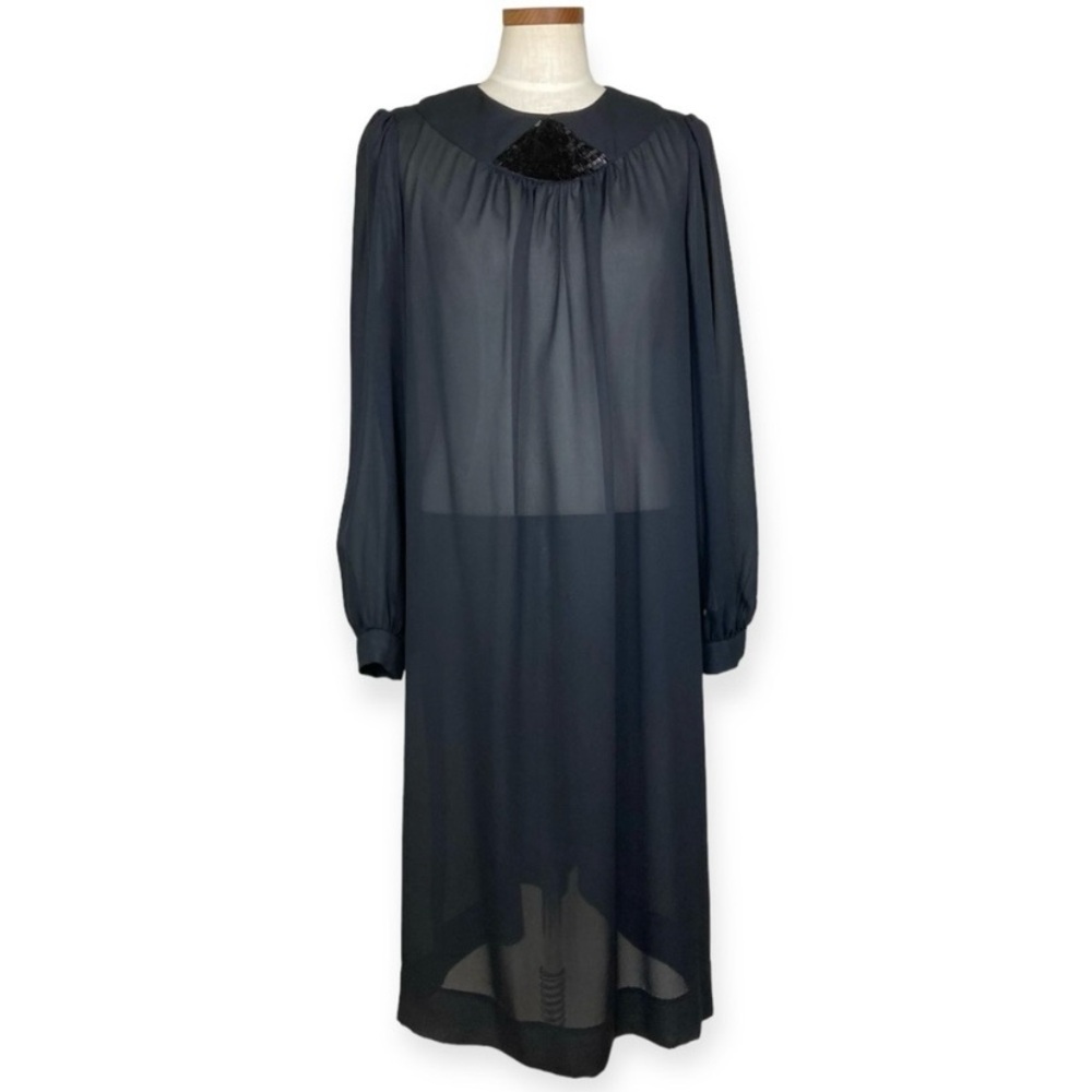 Vintage Semi Sheer Black Chiffon Dress With Beading